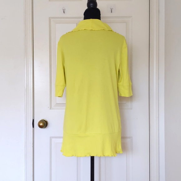 Express Cotton and Modal Bright Yellow Short Sleeve Openfront w/Ruffle Cardigan. - Picture 2 of 4